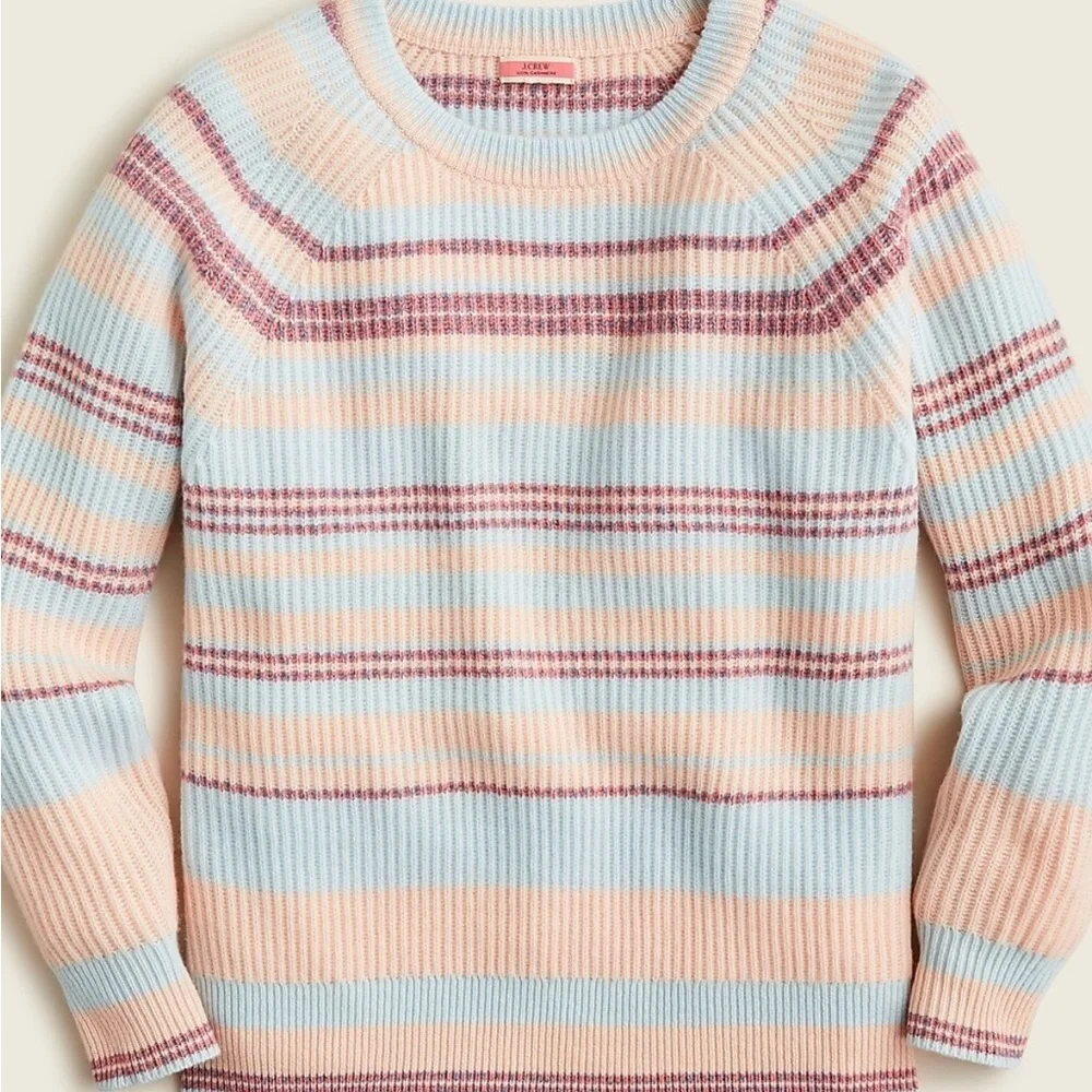J. Crew 100% Cashmere Ribbed Crewneck Sweater Stripe Preppy Classic Womens XS